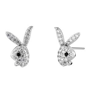 NEW PLAYBOY Playboy Bunny 925 Sterling Silver CZ Stone Stud Earrings